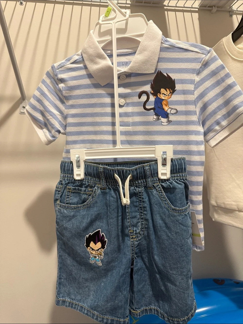 GAP Light Blue & White Striped Polo with Cartoon Appliqué